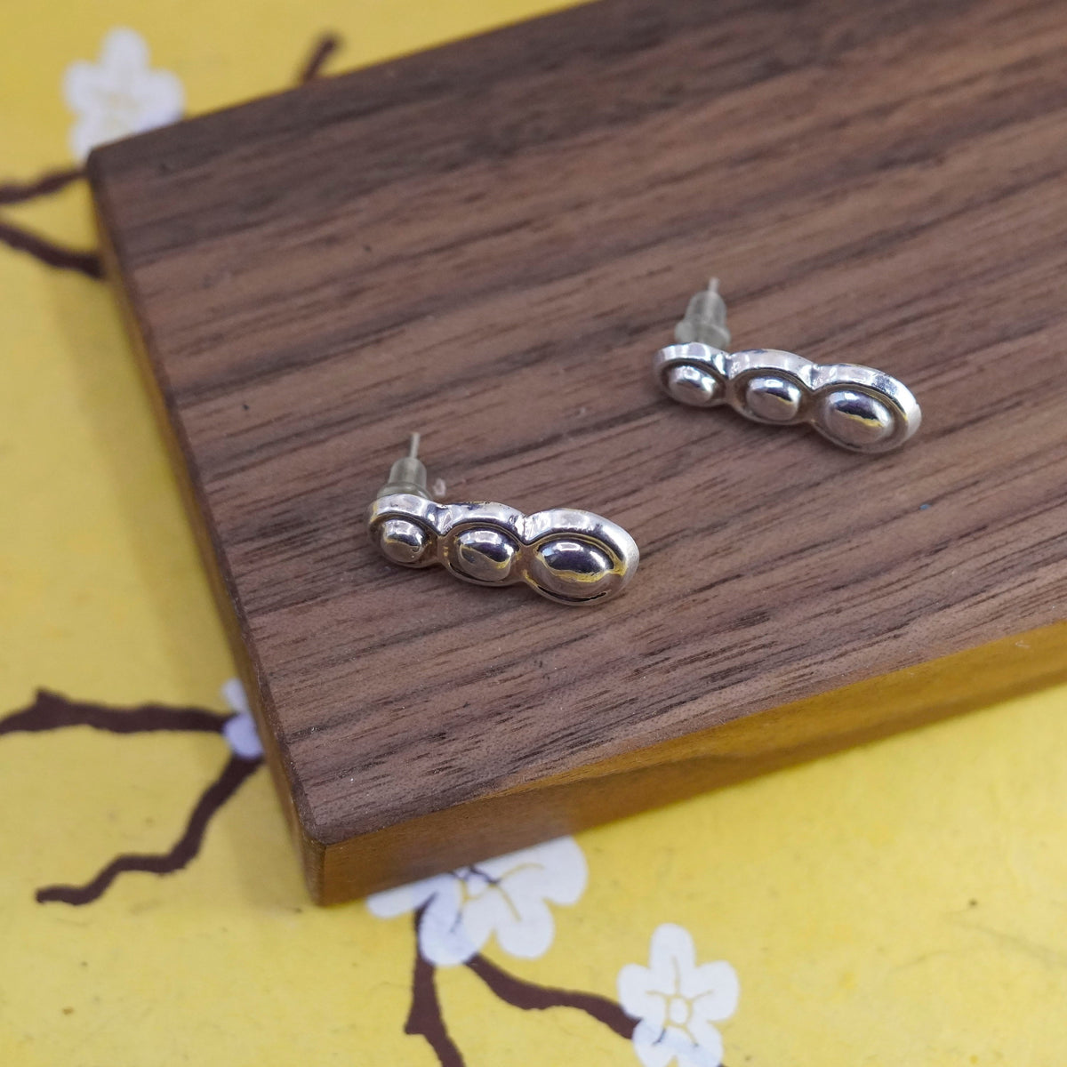 Vintage Sterling silver handmade earrings, 925 round studs