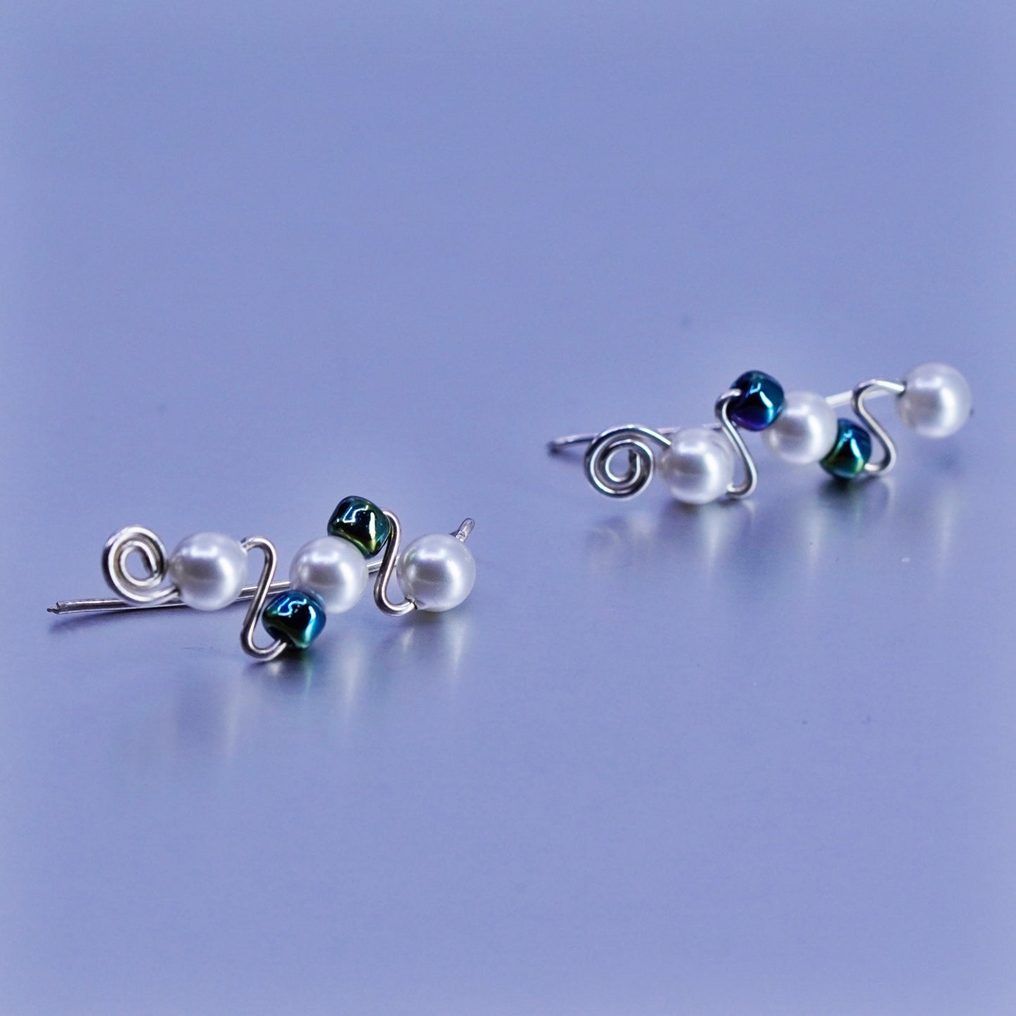 Vintage Sterling 925 silver handmade earrings with freshwater pearl
