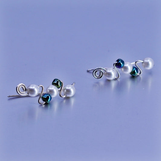 Vintage Sterling 925 silver handmade earrings with freshwater pearl