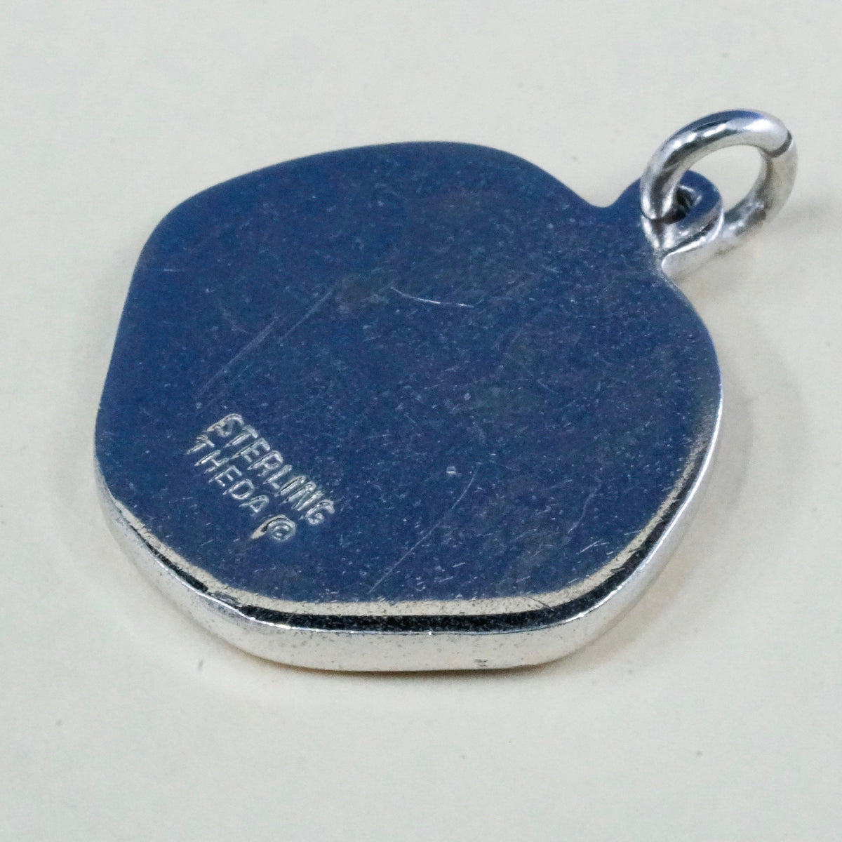 Vintage Theda sterling silver tag charm with peace dove, 925 silver pendant