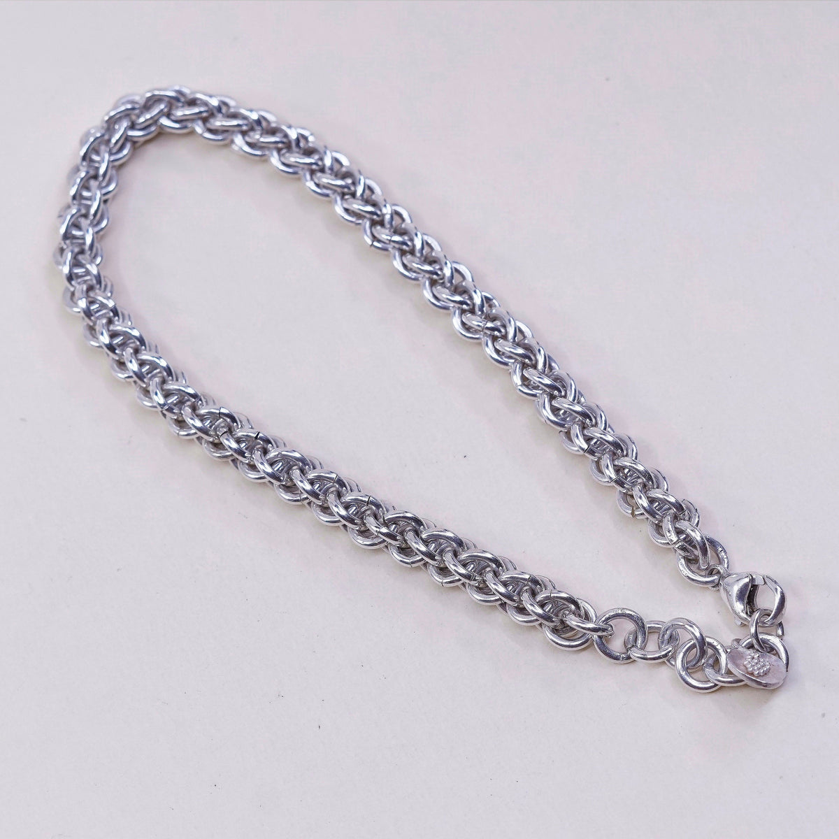 8.5”, VTG sterling silver handmade charm bracelet, 925 wheat link chain
