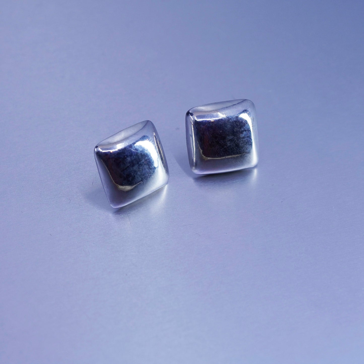 Vintage Sterling 925 silver handmade earrings, square studs