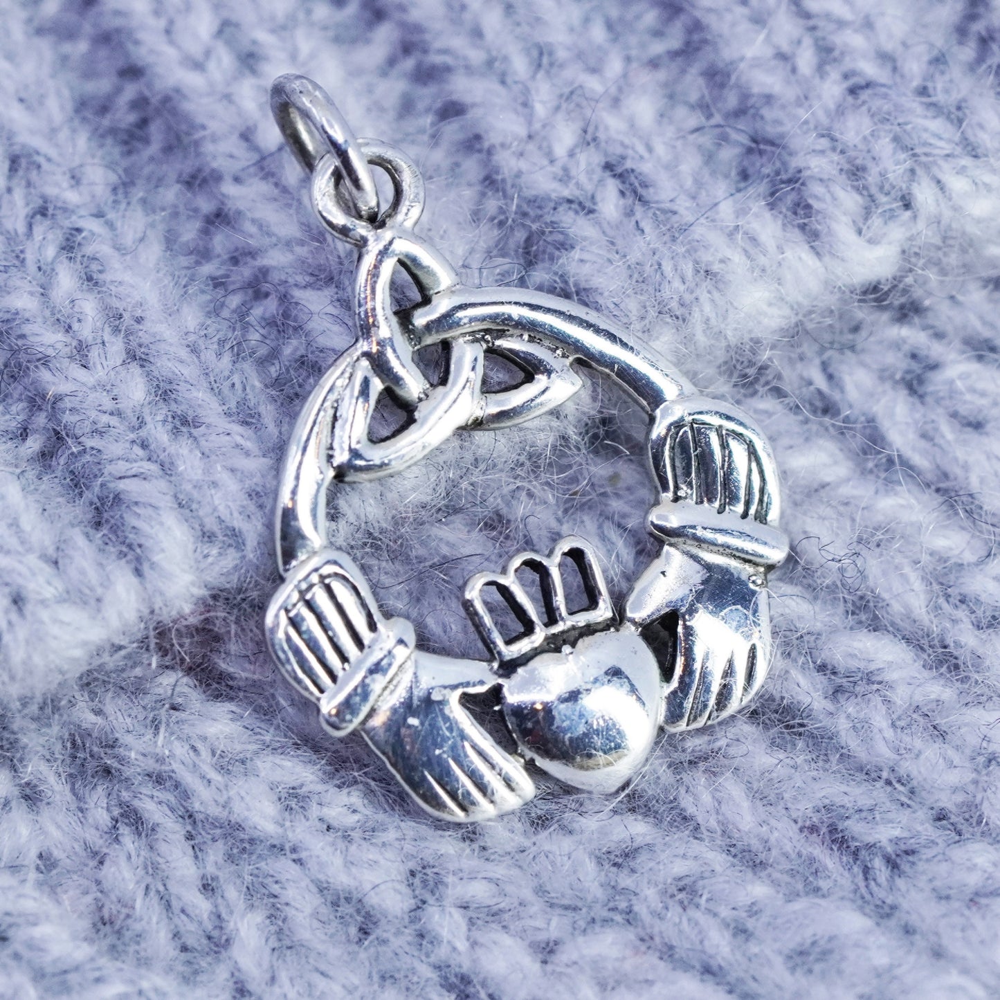 Irish Claddagh friendship Sterling 925 silver pendant, hand holding heart charm