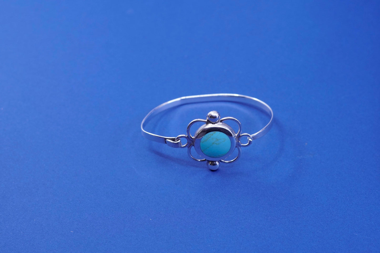 7”, vintage Sterling silver handmade bracelet, 925 bangle with turquoise