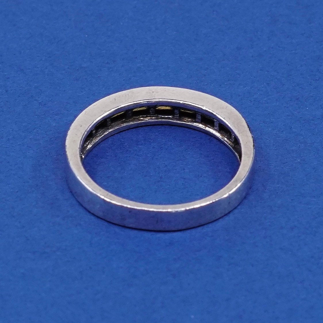 sz 8.5, vtg Sterling silver engagement ring, 925 band w/ clear crystal