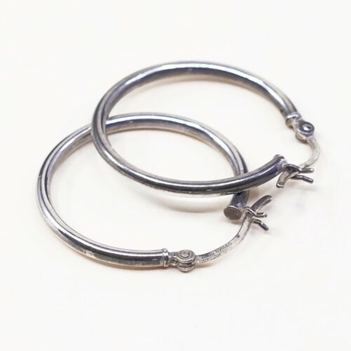 1”, Italy 925 Sterling Silver Hoop Pierced Earrings, 925 silver huggie