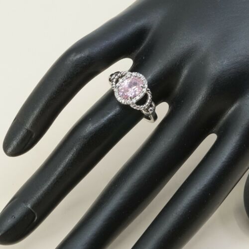 Sz 6.5, Sterling Silver Ring, 925 Silver Engagement Ring W/ pink Crystal N Cable
