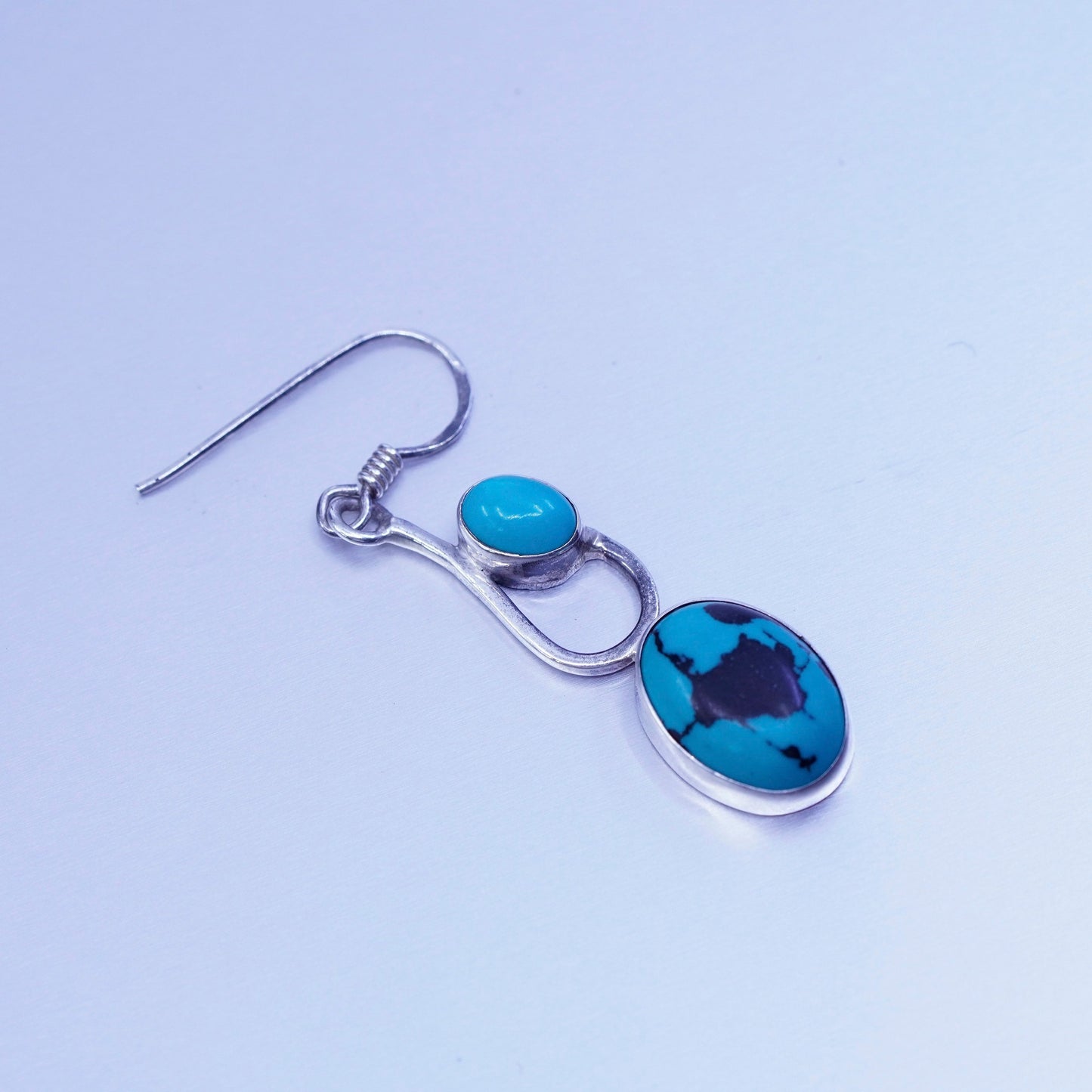 Vintage Sterling 925 silver handmade earrings with oval turquoise
