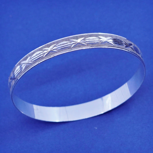 7.25”, vintage silver tone handmade bracelet, textured bangle