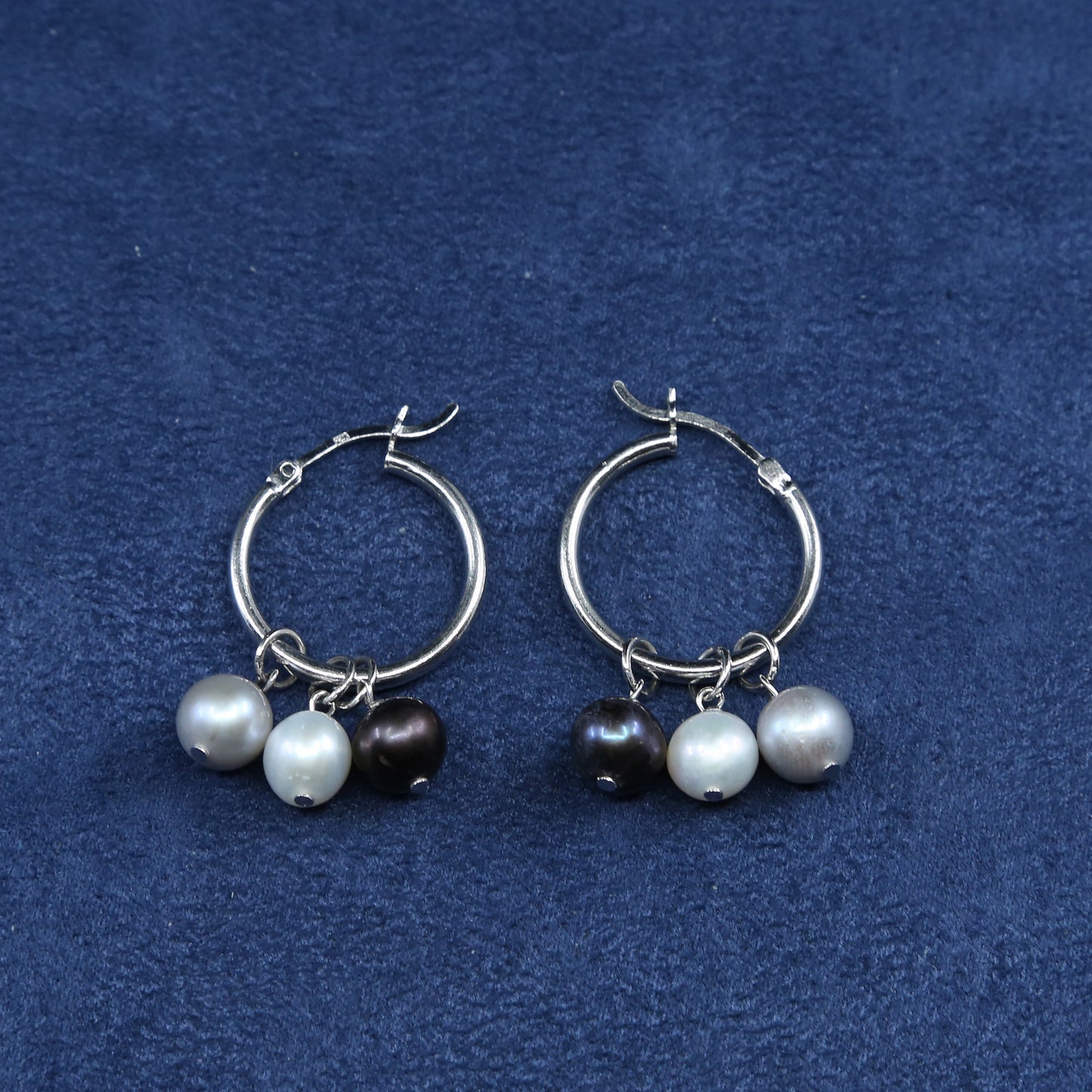 1", Sterling silver handmade earrings, 925 hoops w/ pearl dangles