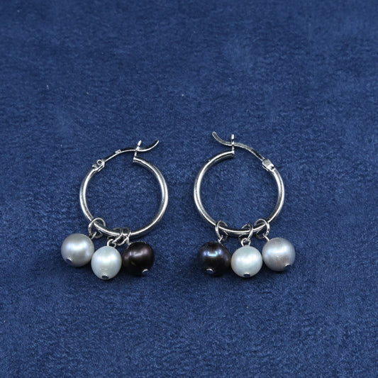 1", Sterling silver handmade earrings, 925 hoops w/ pearl dangles