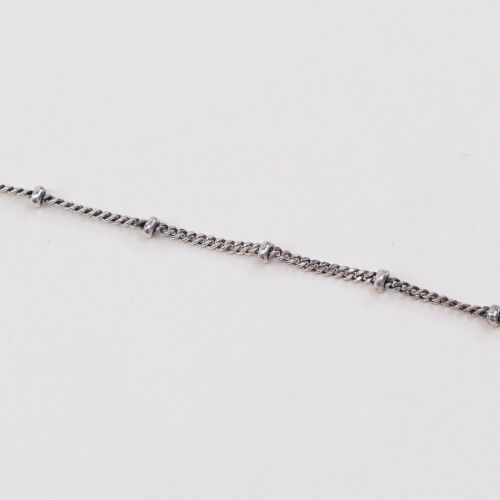 7.25”, 1mm, Vtg Sterling Silver bracelet, Italy Curb chain W/ Beads, Stamped 925