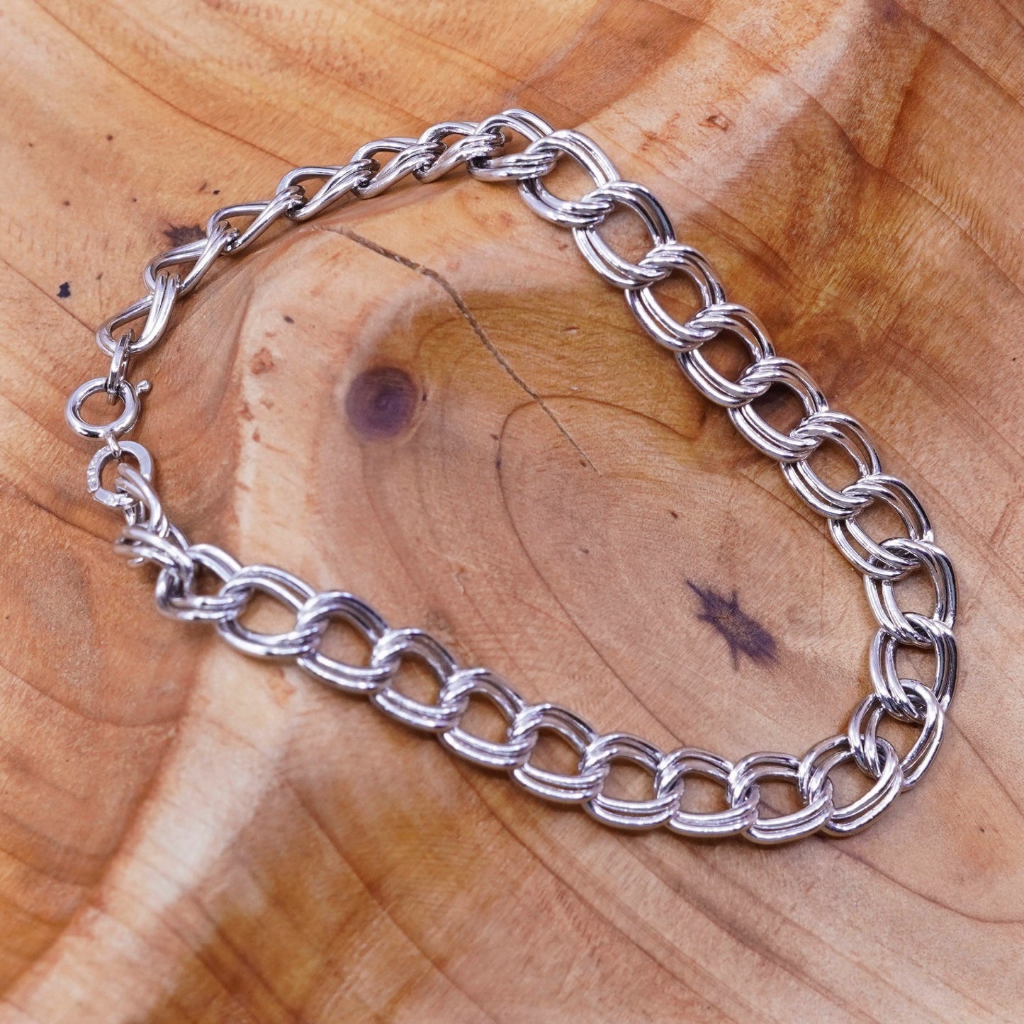 6.75”, vintage Sterling silver handmade double curb bracelet, 925 charm chain
