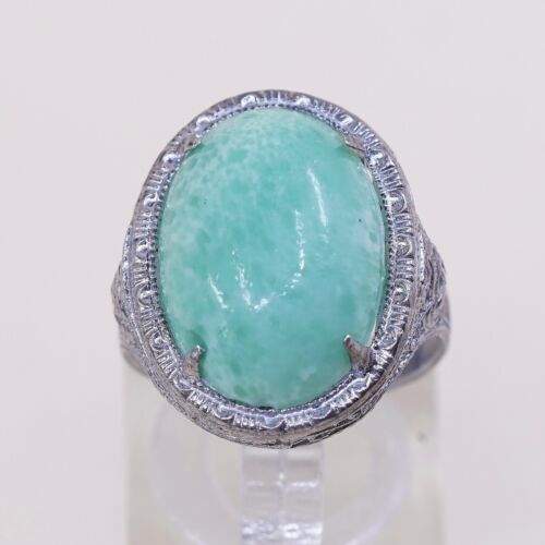 Sz 6, Vtg Thailand Handmade Sterling 925 Filigree W/ Turquoise Statement Ring