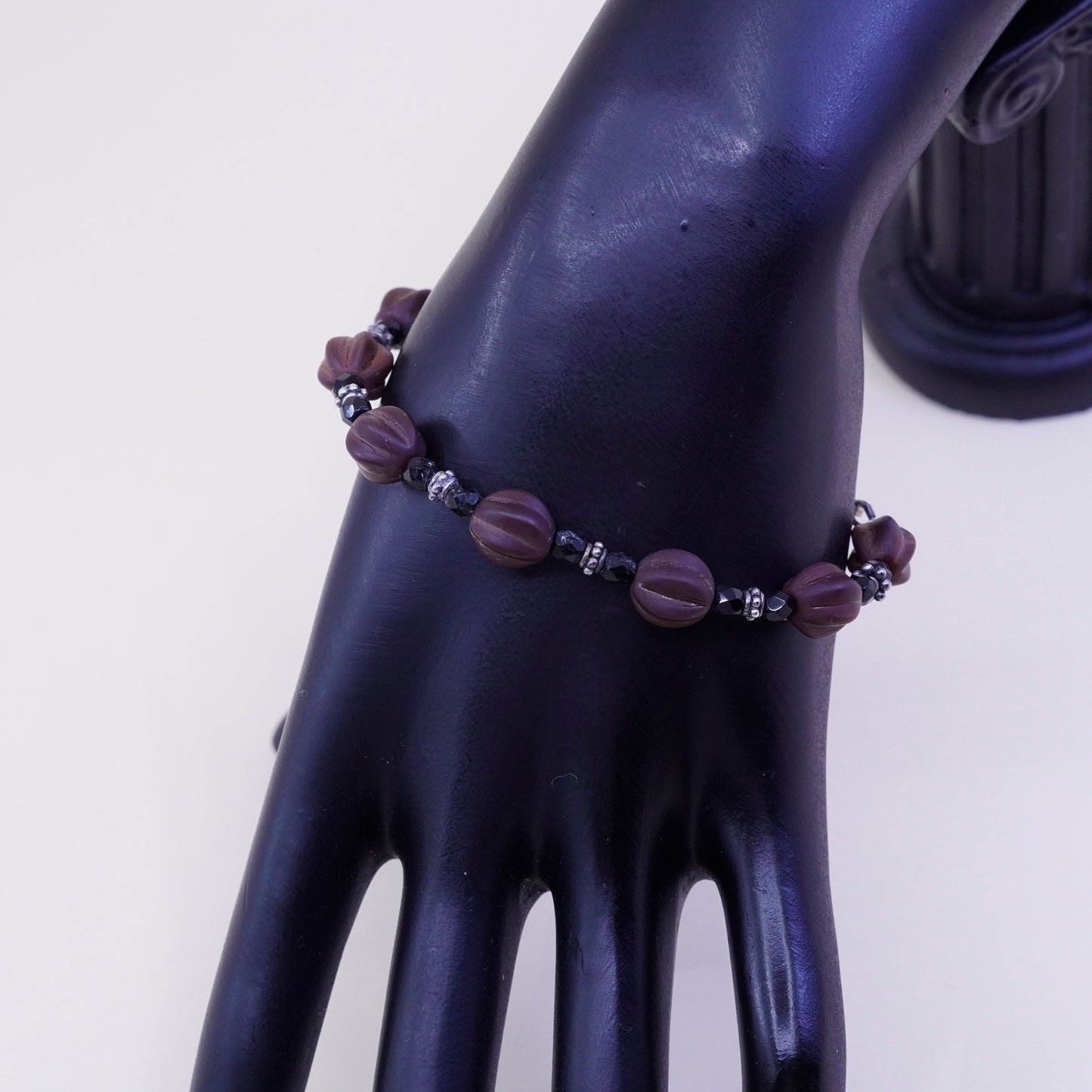 7”, Vintage handmade sterling 925 silver bracelet with beads, unique piece