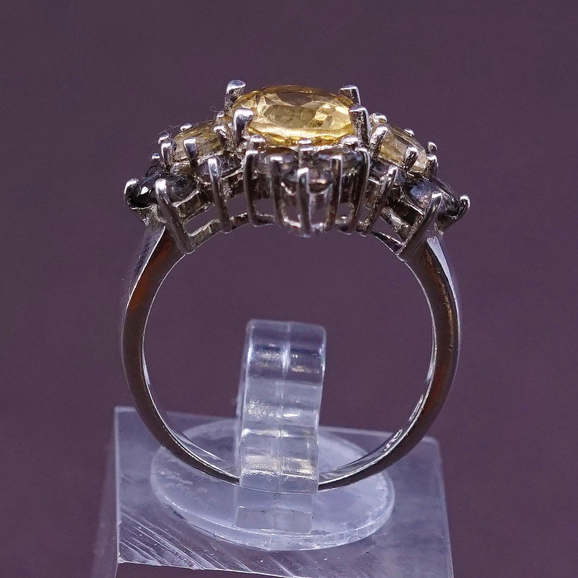 sz 7.75, vtg Sterling silver handmade statement ring, 925 w/ cluster citrine