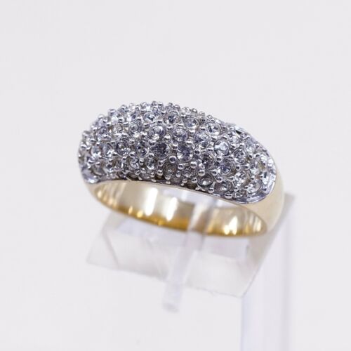 Sz 7.5, Vtg Vermeil Gold Sterling silver Statement ring, 925 W/ Cluster Cz Inlay