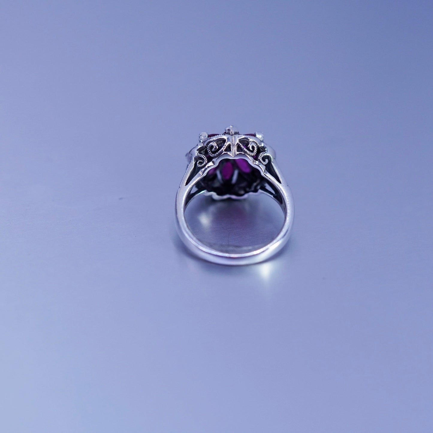 sz 5, designer Sterling 925 silver handmade statement crown ring ruby marcasite