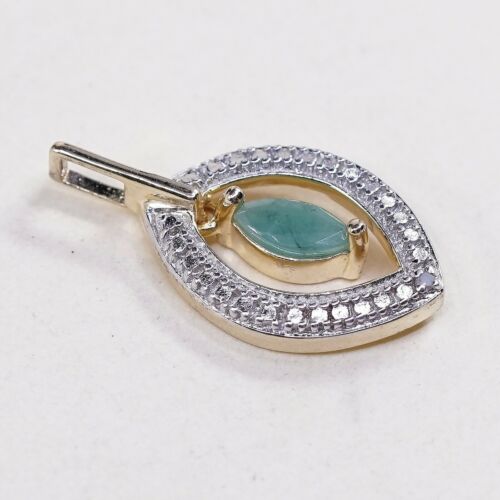 Vermeil Gold Over Sterling Silver Handmade Pendant, 925 Charm W/ Jade N Diamond