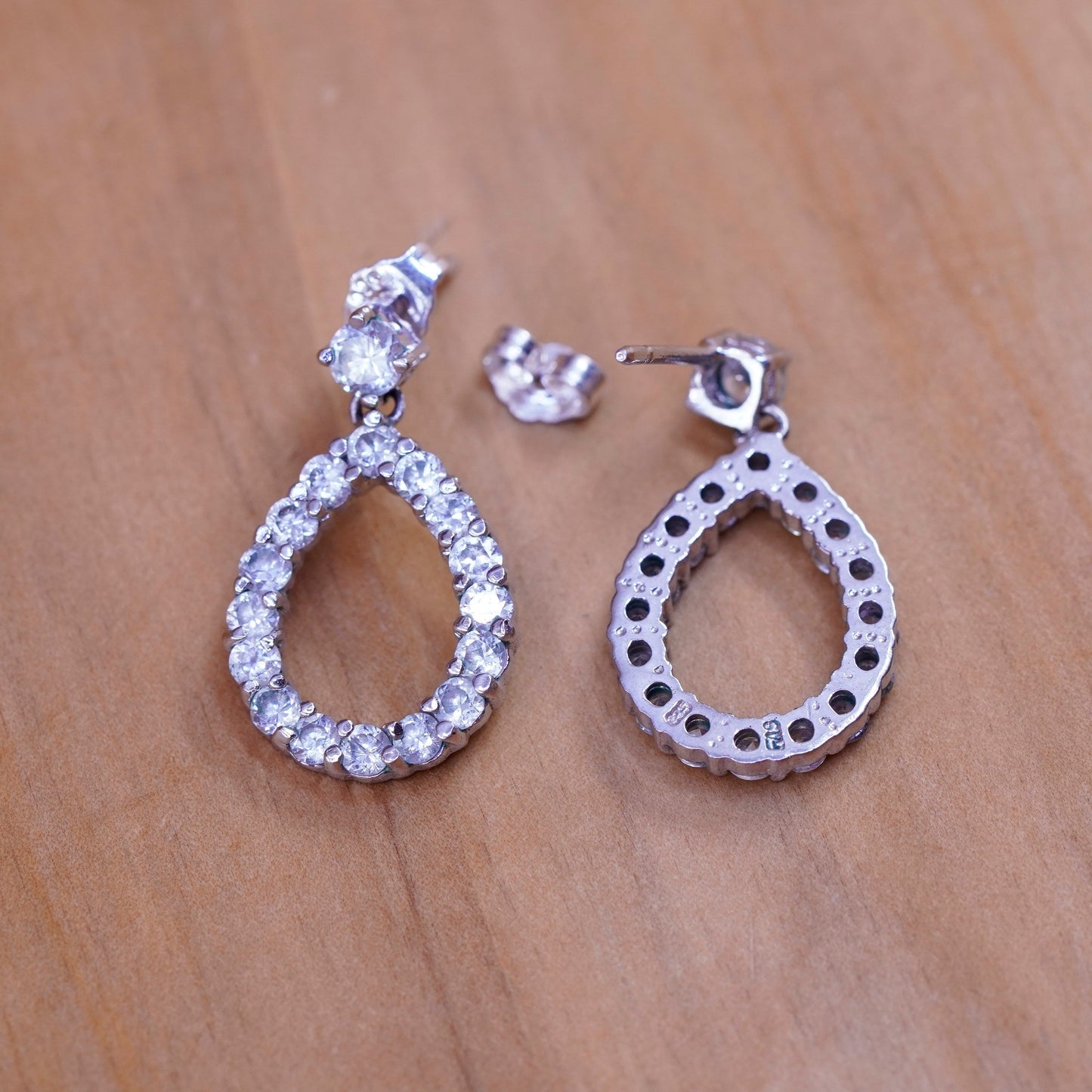 Vintage Sterling 925 silver handmade teardrop earrings with CZ