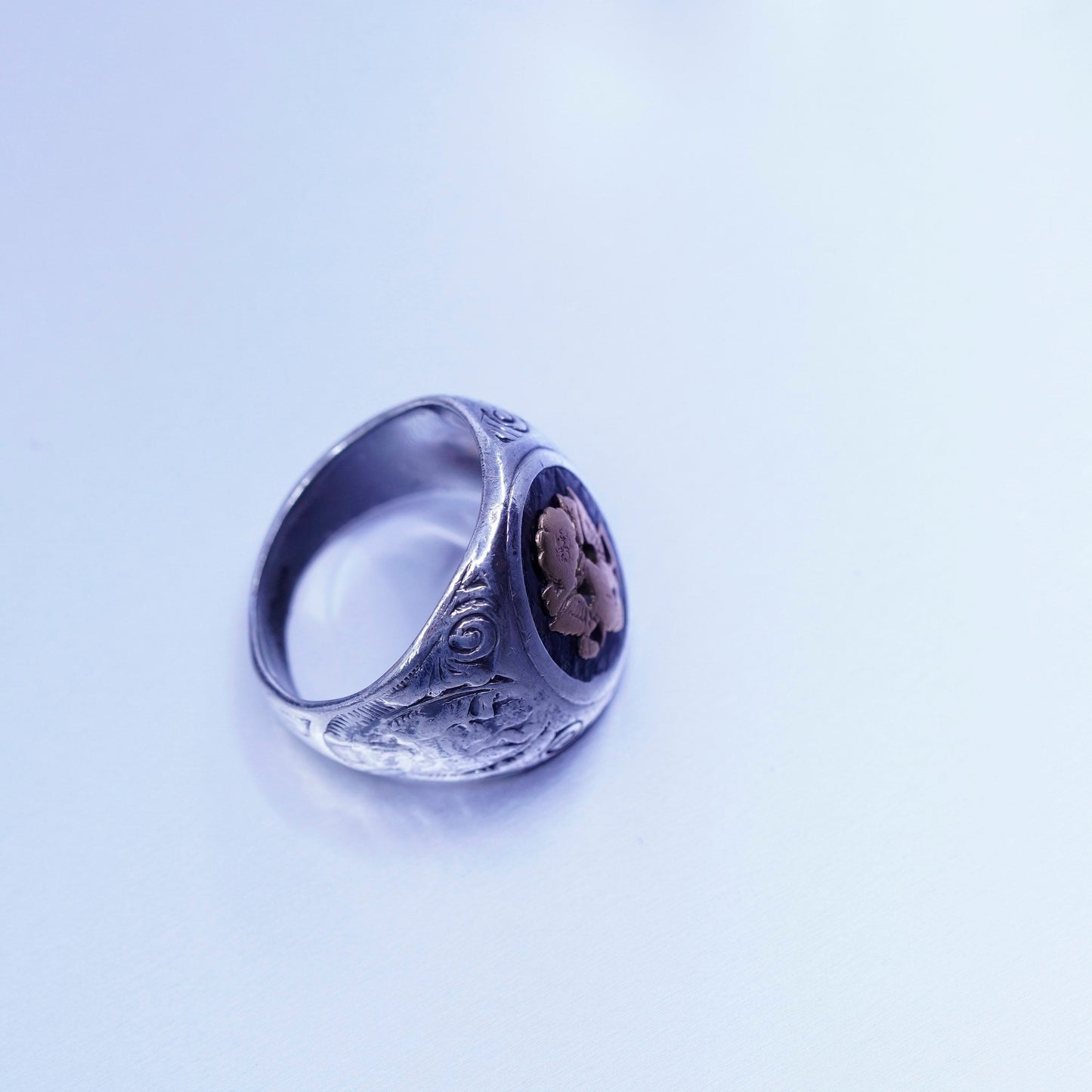 Size 7.75, vintage Sterling 925 silver handmade ring, men’s band copper eagle