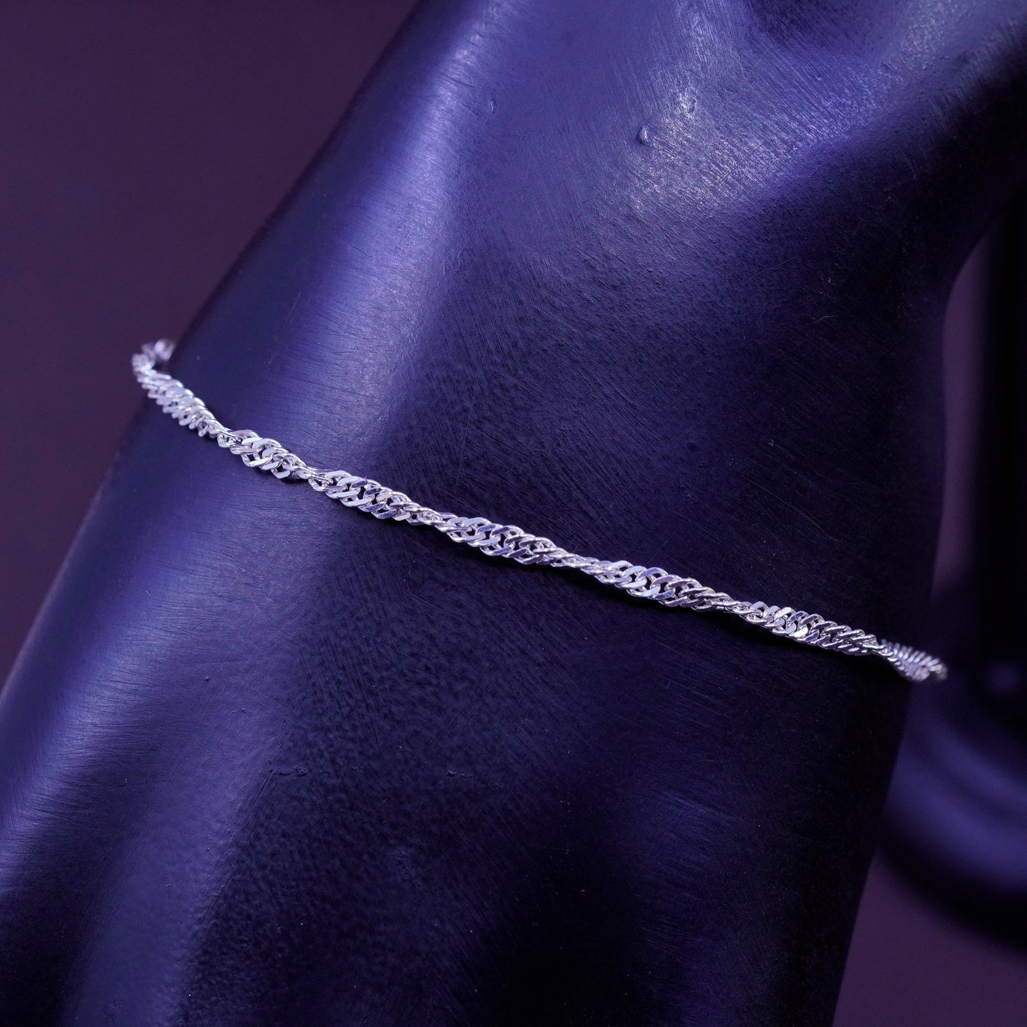 6.5”, vintage Sterling silver handmade bracelet, Italy 925 twisted curb chain
