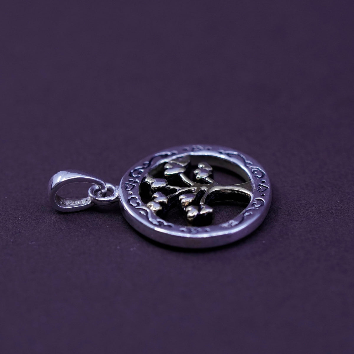 two tone Sterling silver handmade pendant, 925 tree pendant “a family’s love