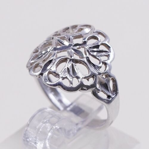 Size 6, Vtg Sterling Silver Handmade Ring, 925 Silver Band W/ Filigree Whirl