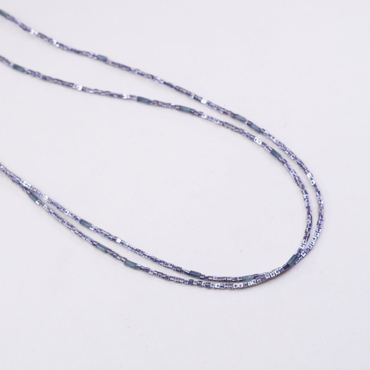 18”, Sterling silver double strands necklace 925 nugget chain w/ flower pendant