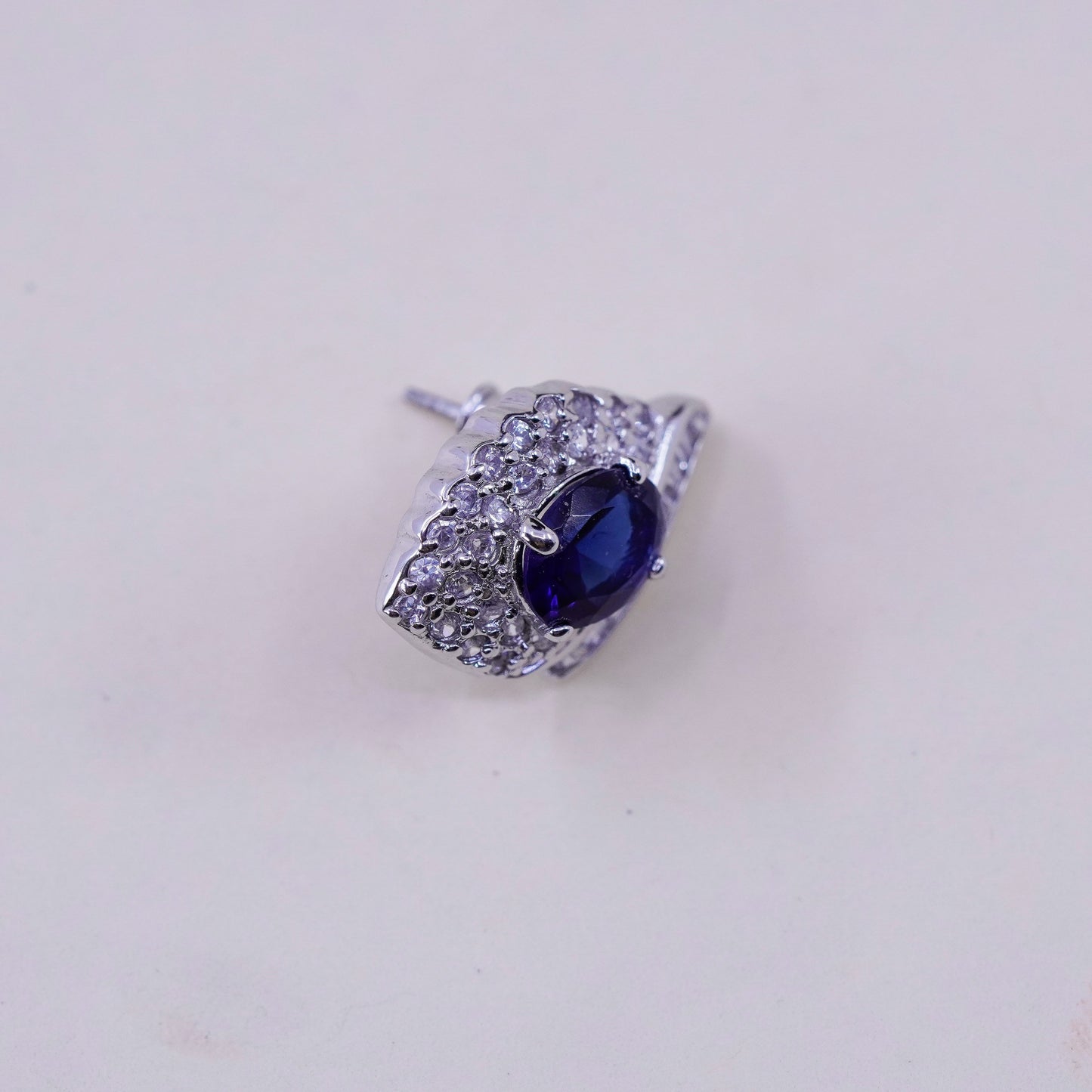 Sterling silver handmade earrings, 925 flower studs with cluster sapphire Cz