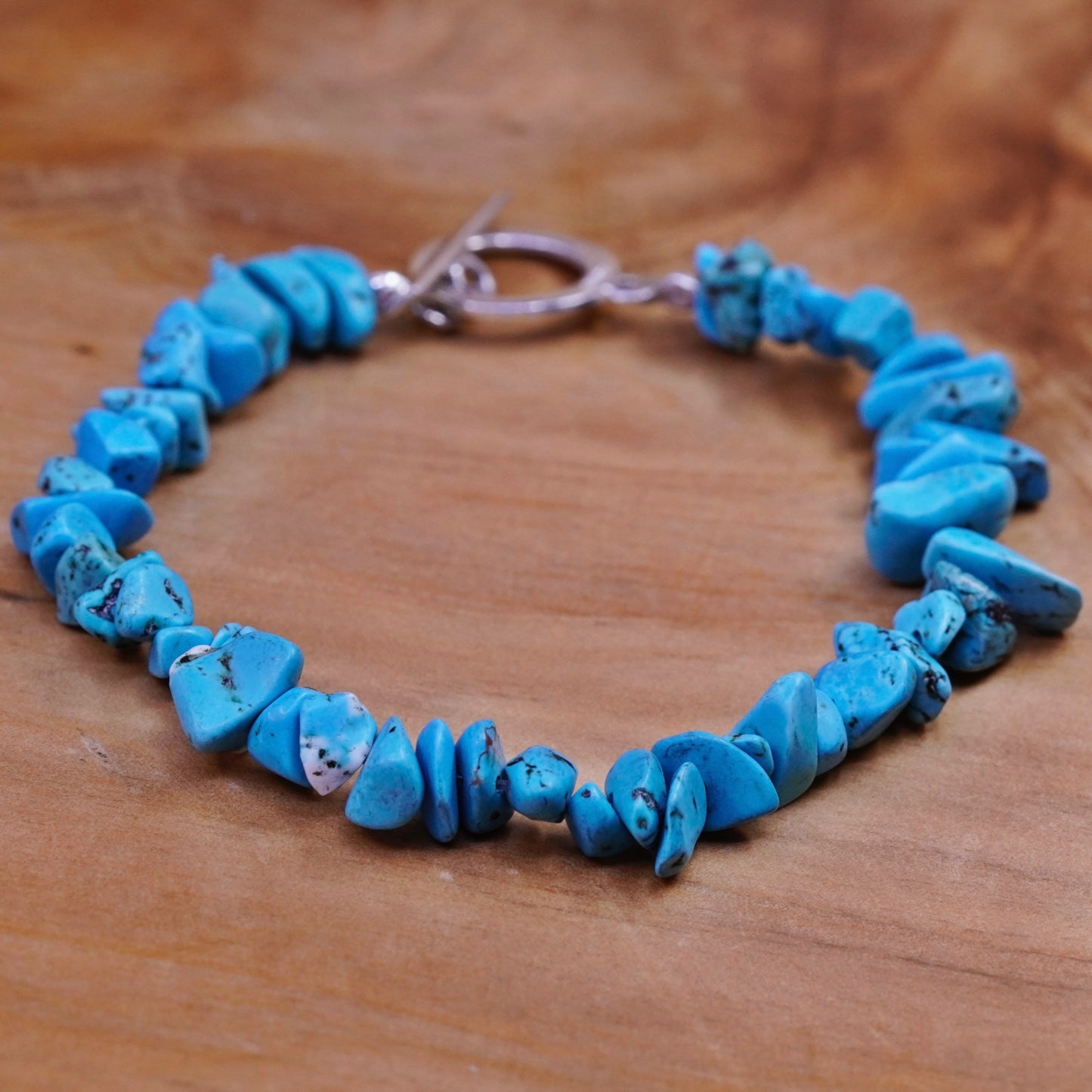 7”, Vintage Sterling silver handmade bracelet, turquoise beads w/ elastic band