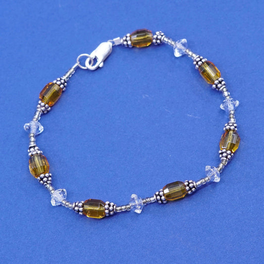 7”, vintage Sterling silver handmade bracelet, 925 with citrine and crystal