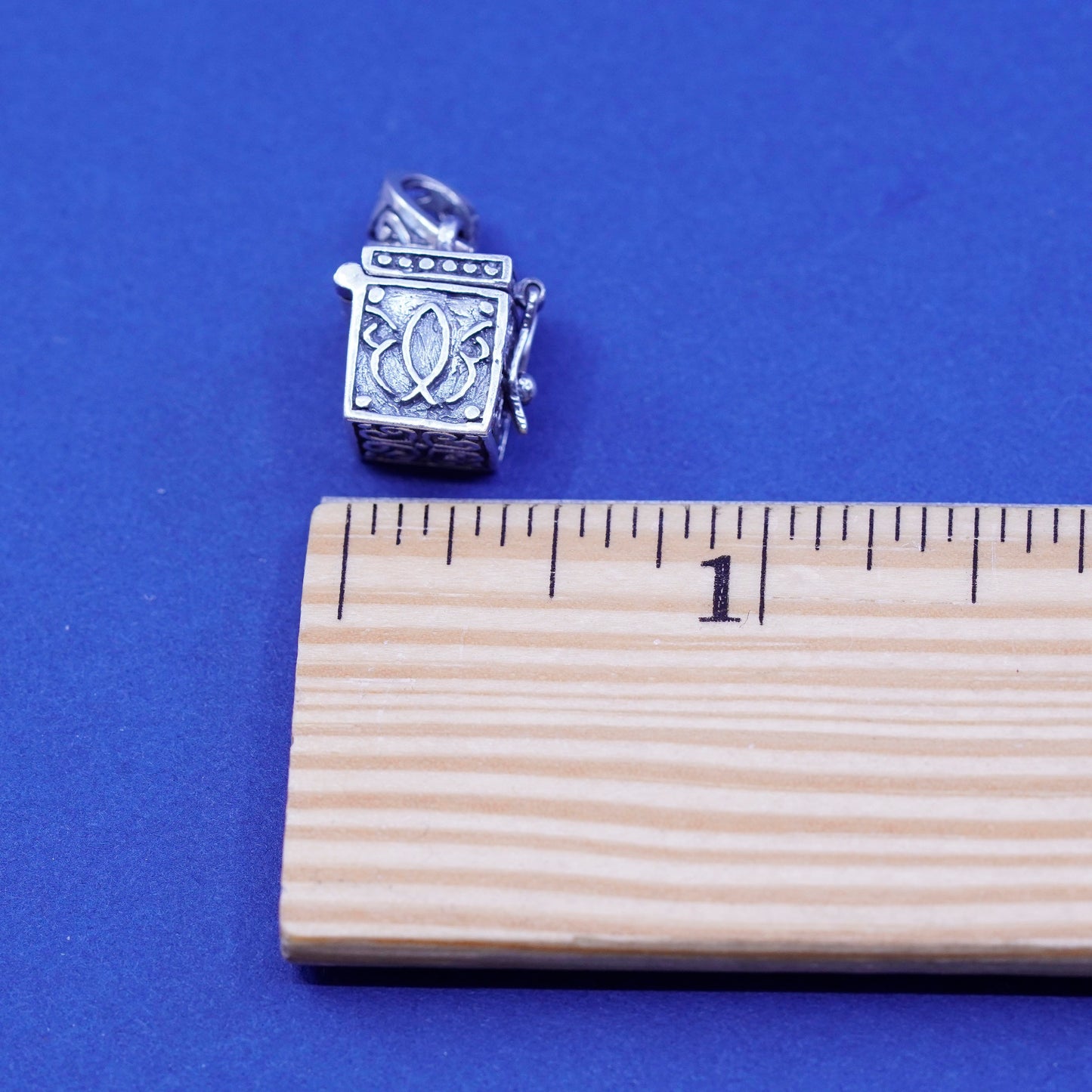 Vintage Sterling silver prayer box pendant, 925 prayer locket charm