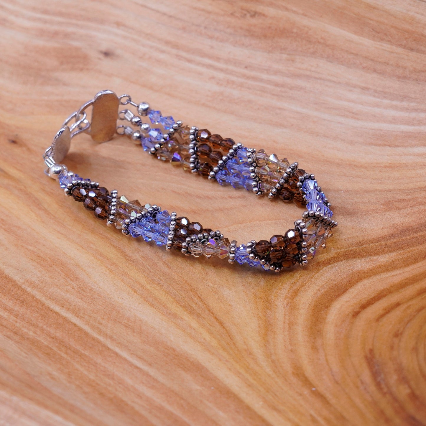 6.5”, Vintage Sterling silver handmade bracelet, 925 clasp with crystal details