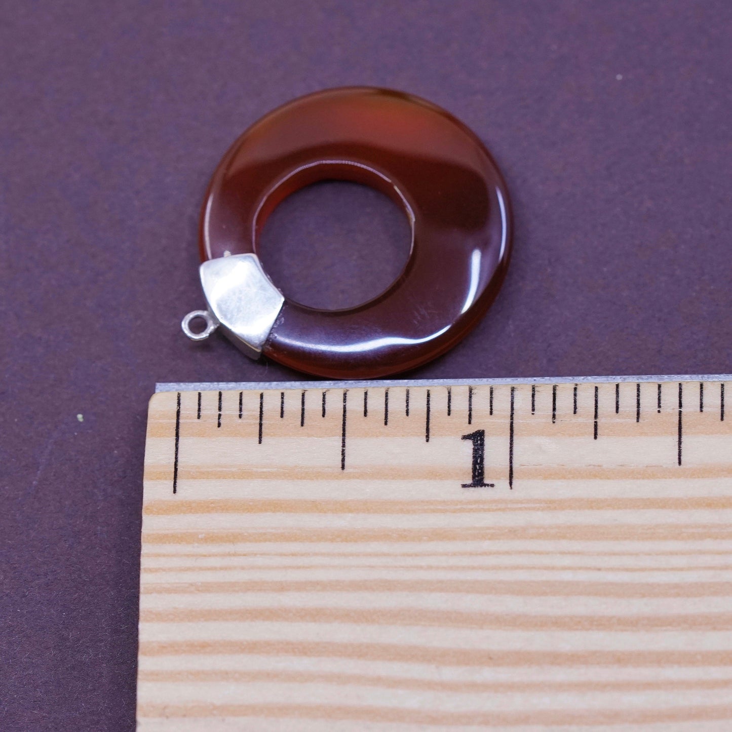 sterling silver Handmade Pendant, 925 bali w/ circle Carnelian