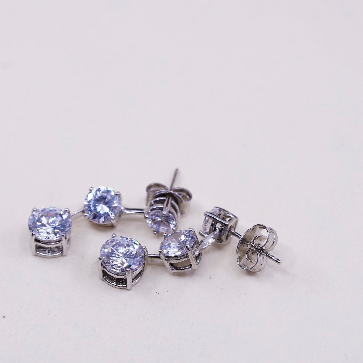 Vintage sterling silver handmade earrings, 925 silver with round CZ