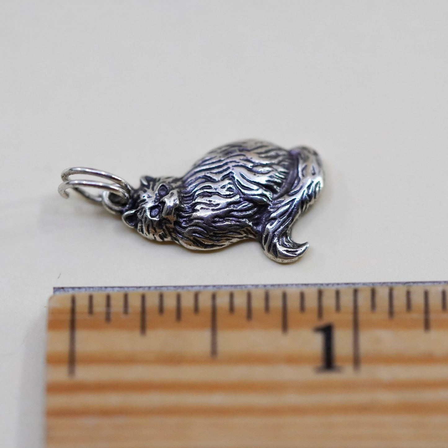 Vintage sterling silver handmade pendant, 925 cat kitty charm