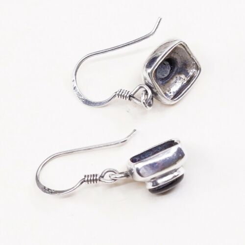 Amazing Southwestern handmade Sterling Silver earrings, 925 Obsidian Dangles