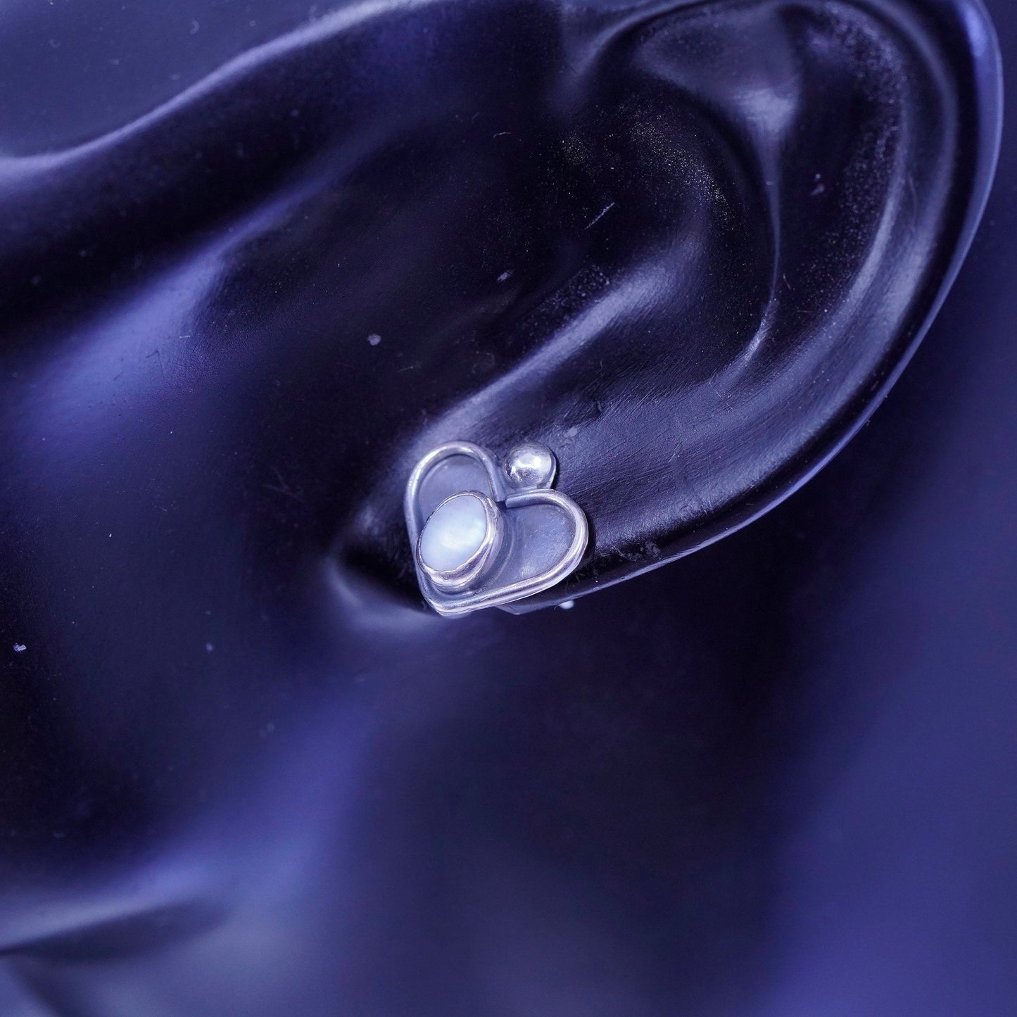 Vintage Sterling 925 silver handmade heart earrings with pearl