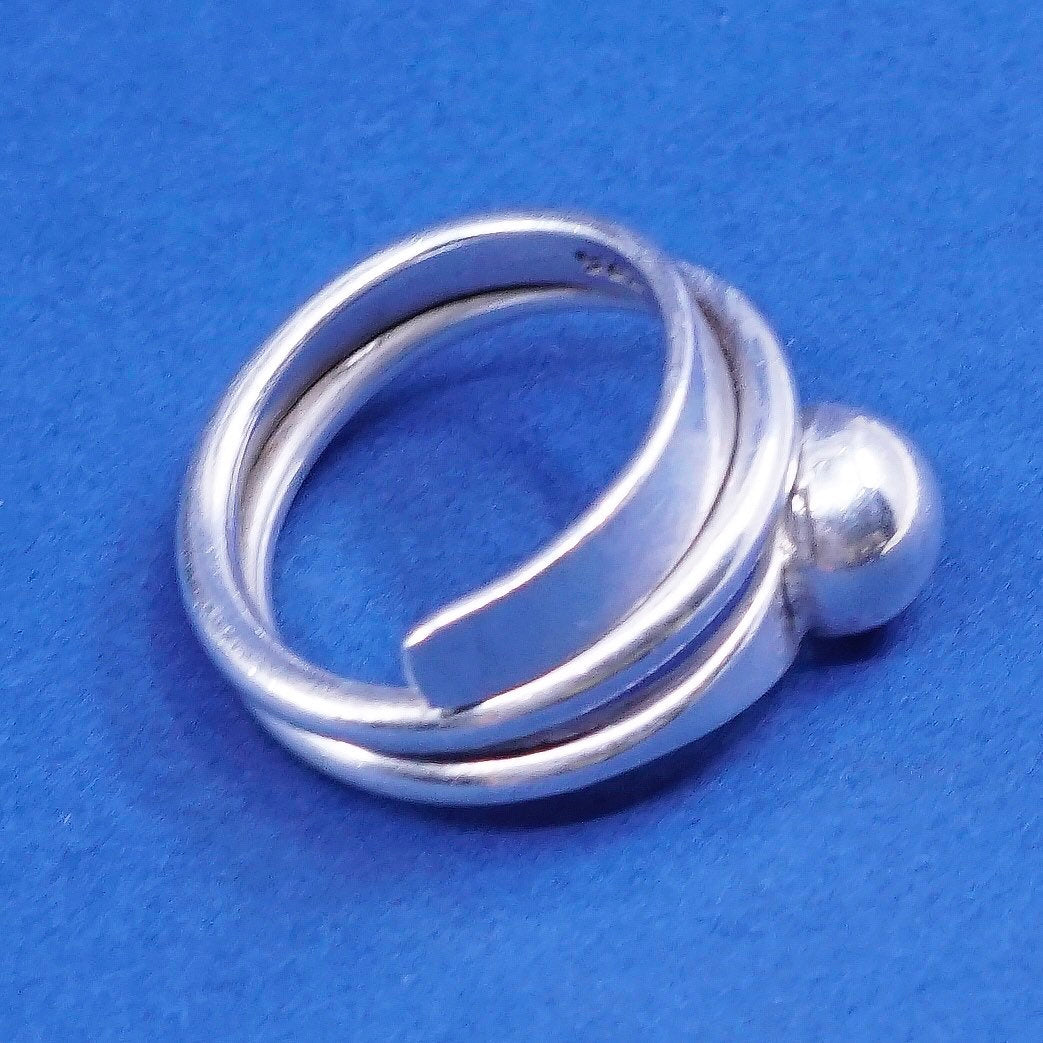 sz 7.75, Mexico Sterling silver handmade wrap ring, 925 statement ring w/ bead