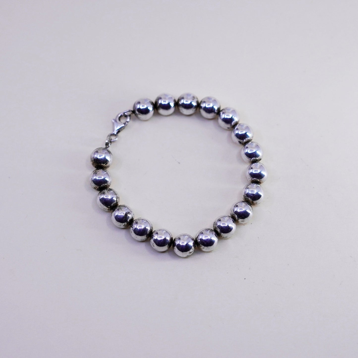 6.75” 9mm, vintage sterling silver handmade bracelet, 925 bead chain