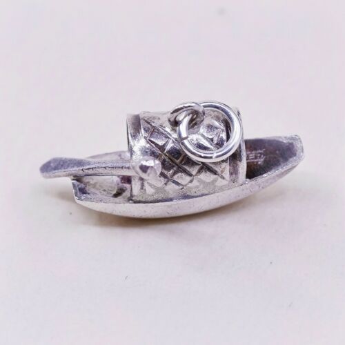 Vintage Sterling Silver Boat Pendant, Solid 925 Silver Charm, Stamped Silver