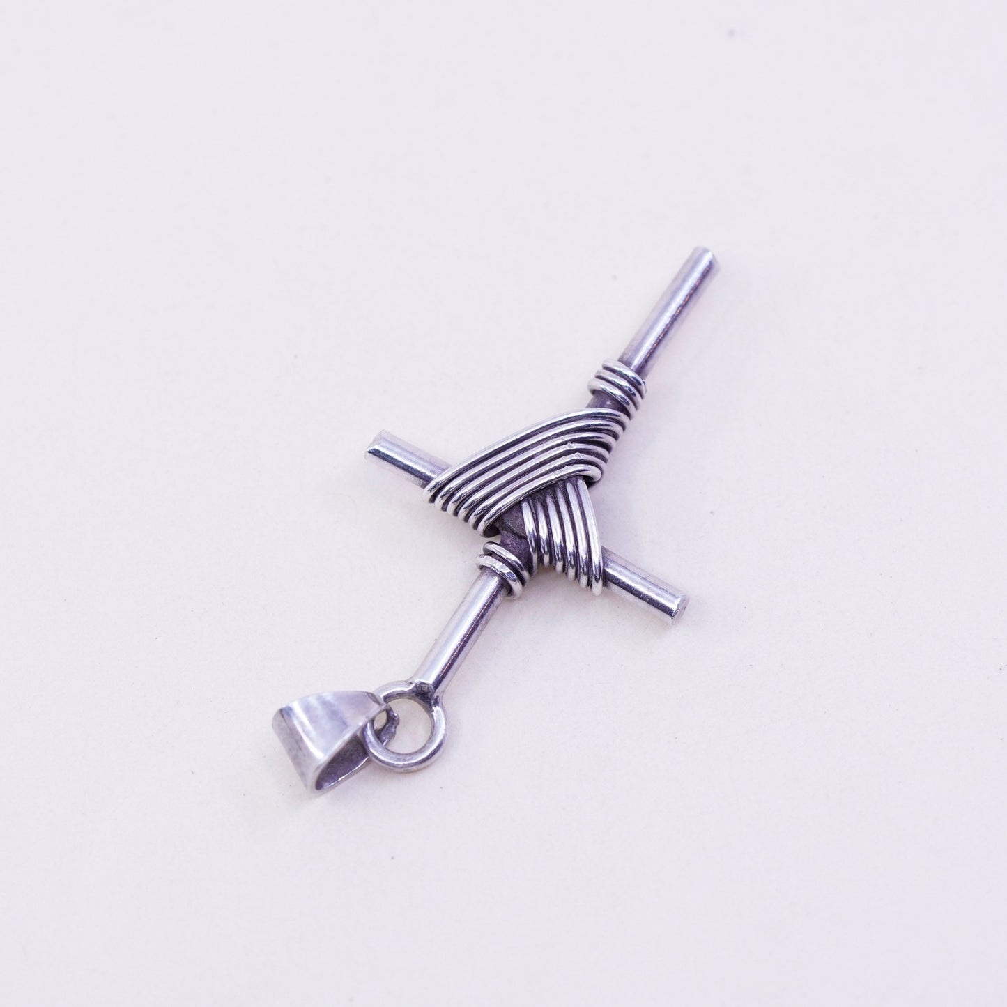 Vintage mexico handmade Sterling silver pendant, 925 cross with wired details
