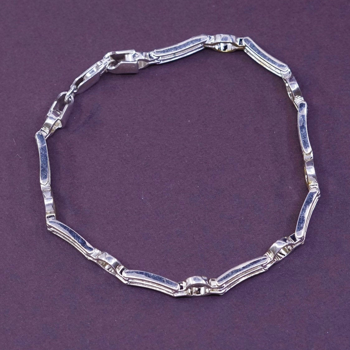 7", two Tone modern Sterling silver handmade tennis bracelet, 925 chain