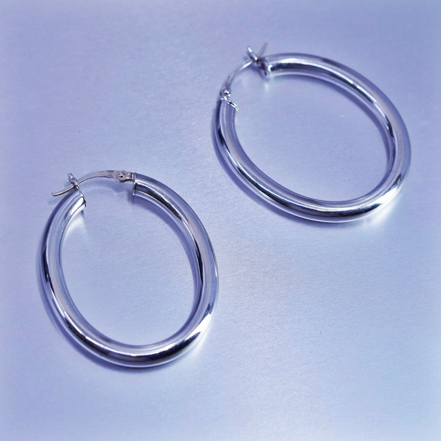 1.5”, vintage Sterling silver handmade earrings, bold 925 simple hoops