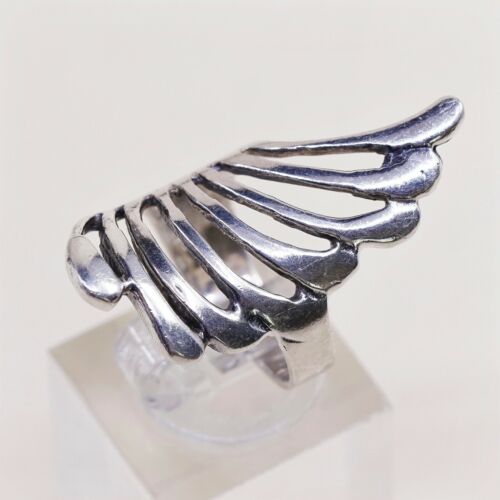 Size 6, Vtg Sterling Silver handmade Ring. 925 modern Band, abstract Wings