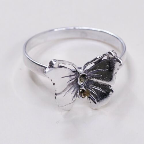 Size 8.25, Vtg Han Sterling Silver Handmade Ring, 925 Butterfly Band
