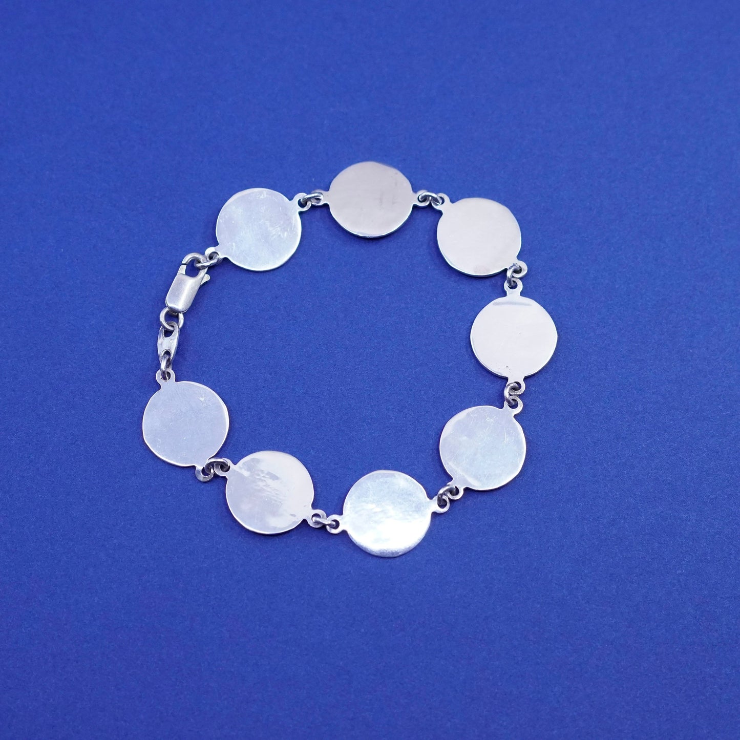 7”, Sterling 925 Silver Modernist Bracelet, modernist disc with Angel relief