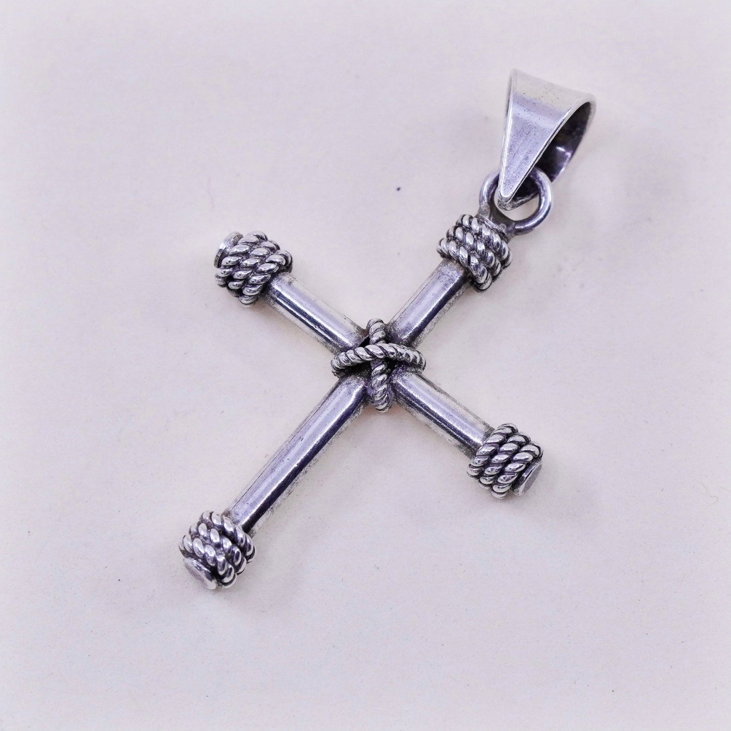 Vintage mexico handmade Sterling silver pendant, 925 cross with cable