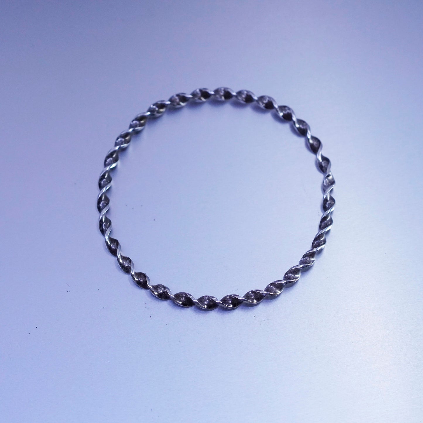 7.75”, Vintage Sterling 925 silver handmade bracelet, twisted bangle